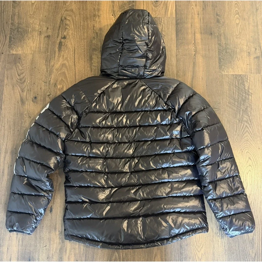 Guess Puffer Jacket Hooded Men's Large Black Red Interior New NWOT